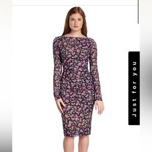Dress the Population Mona Floral Long Sleeve Midi Dress Size XL NWOT